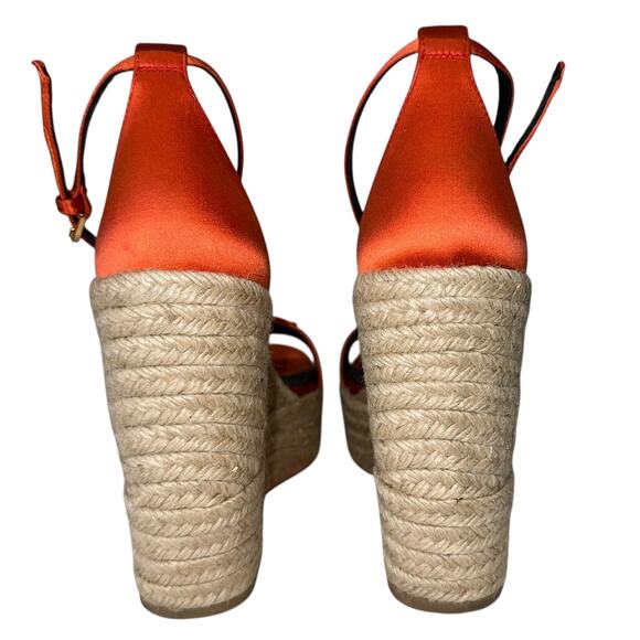 Versace Medusa Orange Coral Satin Espadrille Platform Wedge Sandals Size 41 - Picture 6 of 16